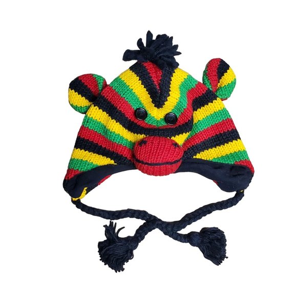 Wool Hat Monkey Design One Size Red/Green/Black - Picture 3 of 6